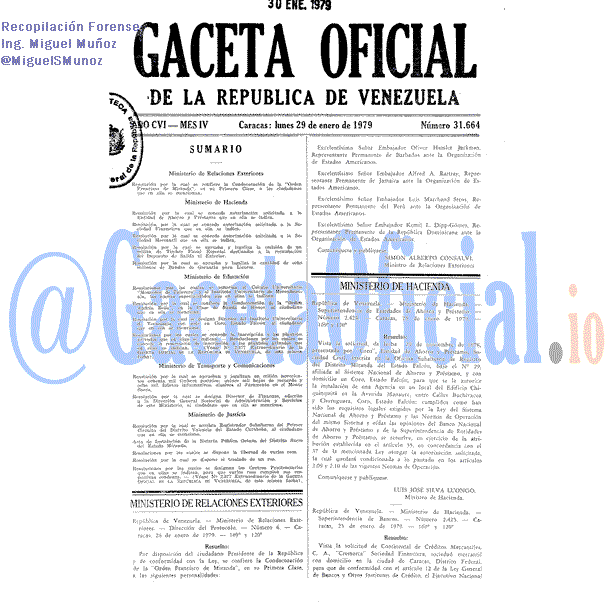 Gaceta Oficial 31664 del 29 Enero 1979