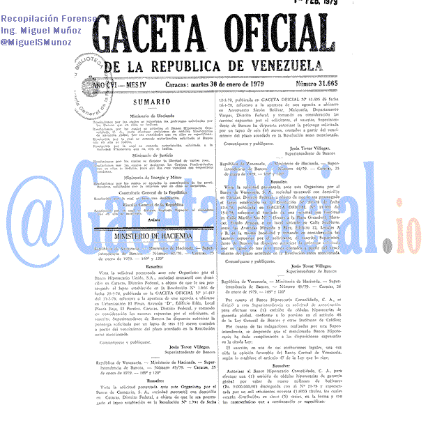 Gaceta Oficial 31665 del 30 Enero 1979