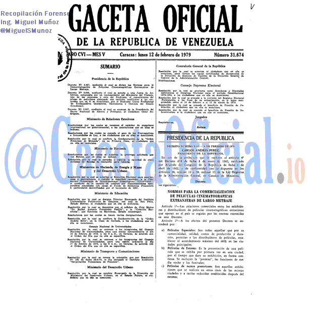 Gaceta Oficial 31674 del 12 Febrero 1979
