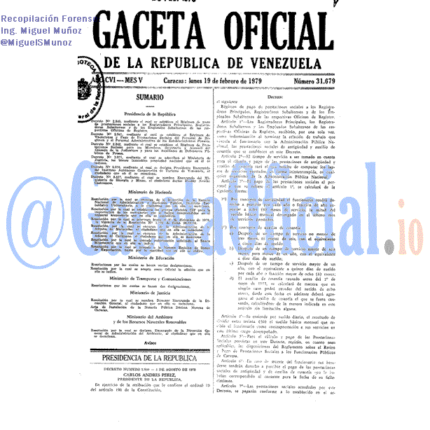 Gaceta Oficial 31679 del 19 Febrero 1979