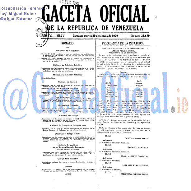 Gaceta Oficial 31680 del 20 Febrero 1979