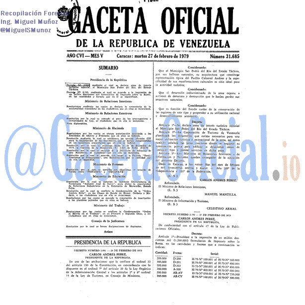 Gaceta Oficial 31685 del 27 Febrero 1979
