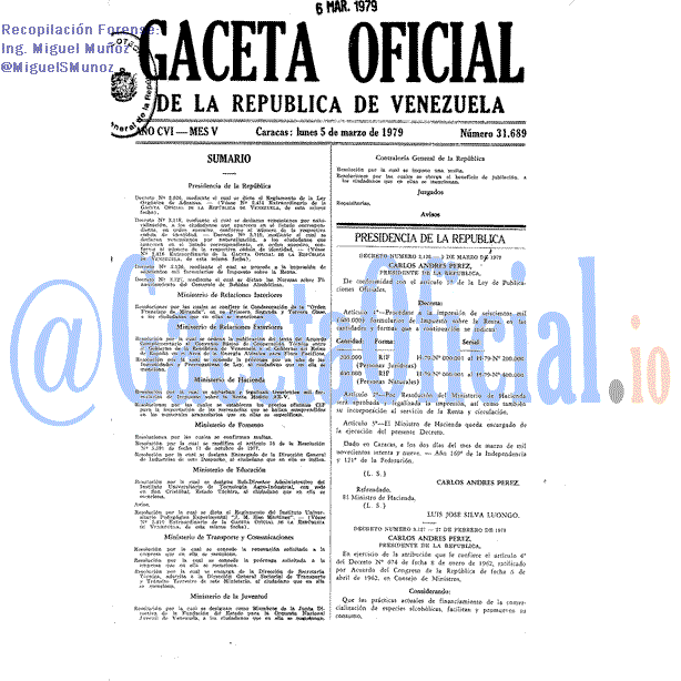 Gaceta Oficial 31689 del 5 Marzo 1979