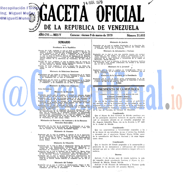 Gaceta Oficial 31693 del 9 Marzo 1979