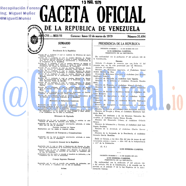Gaceta Oficial 31694 del 12 Marzo 1979