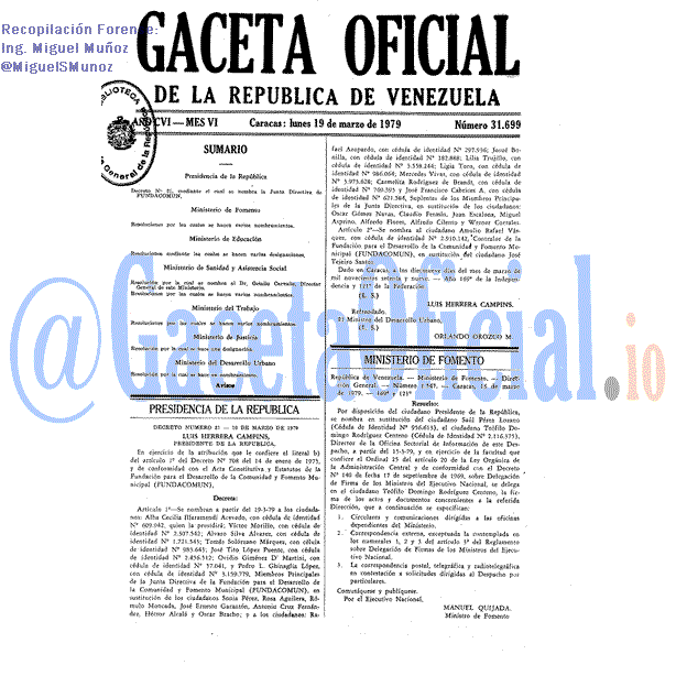 Gaceta Oficial 31699 del 19 Marzo 1979