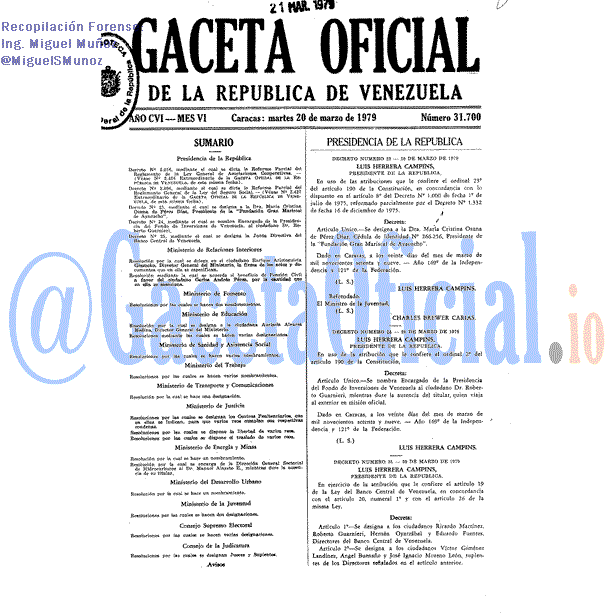 Gaceta Oficial 31700 del 20 Marzo 1979