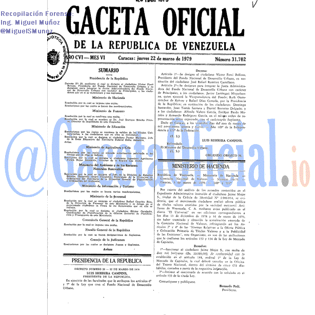 Gaceta Oficial 31702 del 22 Marzo 1979
