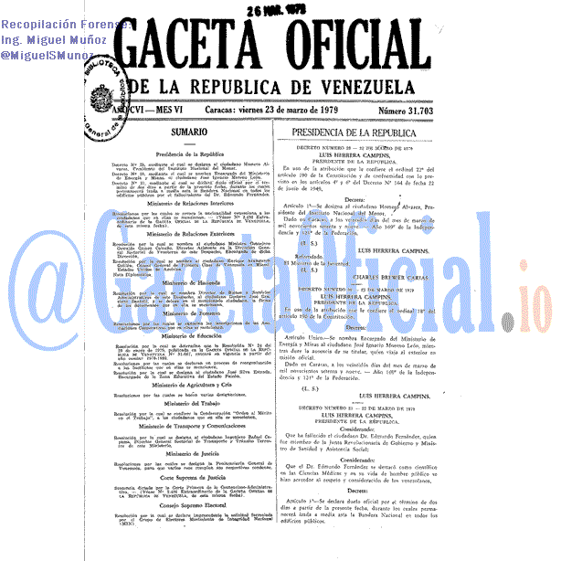 Gaceta Oficial 31703 del 23 Marzo 1979