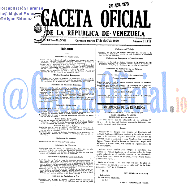 Gaceta Oficial 31717 del 17 Abril 1979