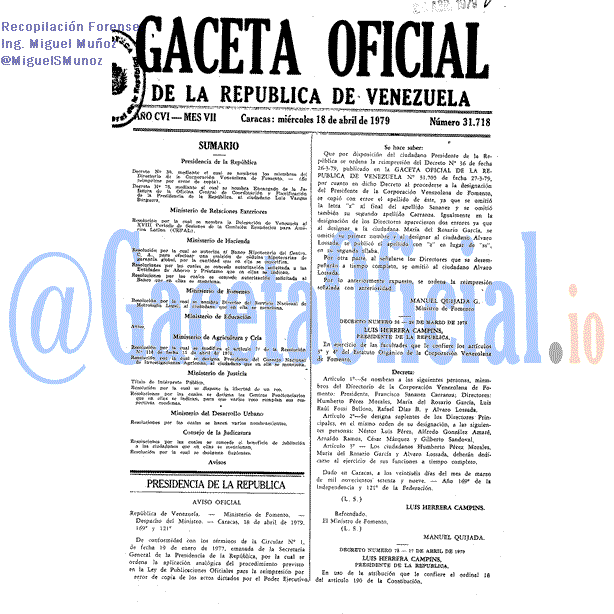 Gaceta Oficial 31718 del 18 Abril 1979