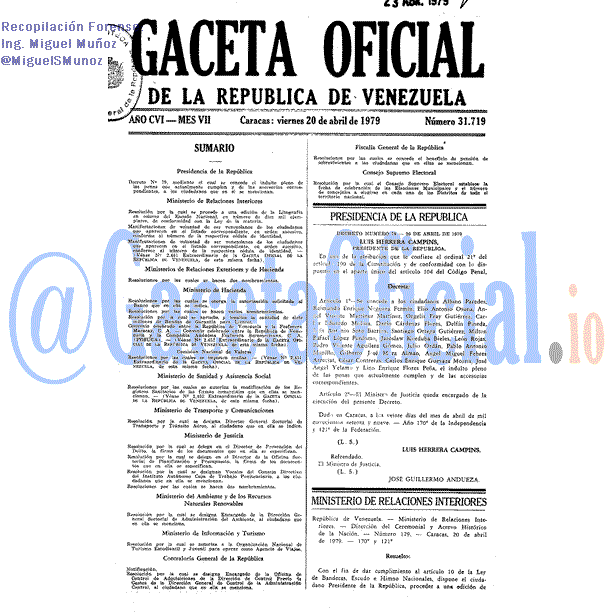 Gaceta Oficial 31719 del 20 Abril 1979