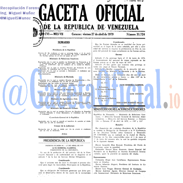 Gaceta Oficial 31724 del 27 Abril 1979