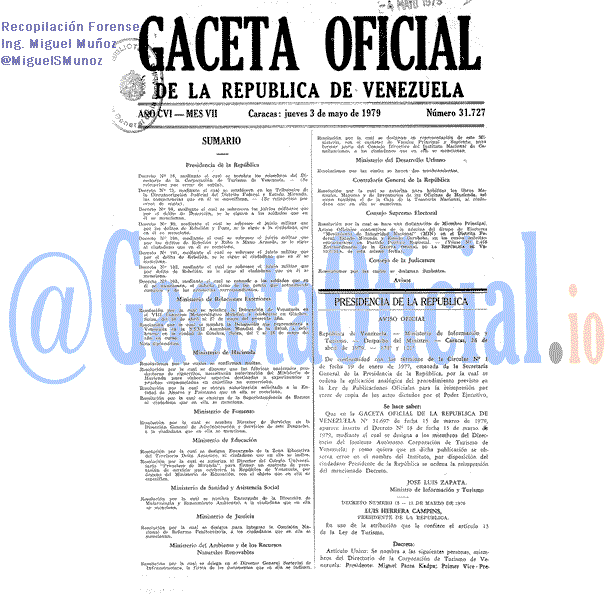 Gaceta Oficial 31727 del 3 Mayo 1979