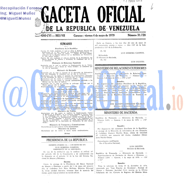 Gaceta Oficial 31728 del 4 Mayo 1979