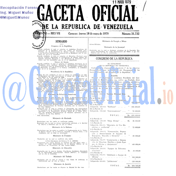Gaceta Oficial 31732 del 10 Mayo 1979