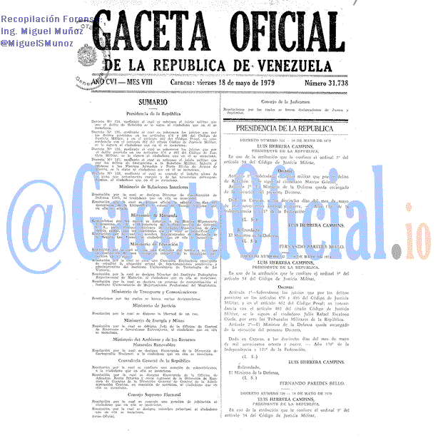 Gaceta Oficial 31738 del 18 Mayo 1979
