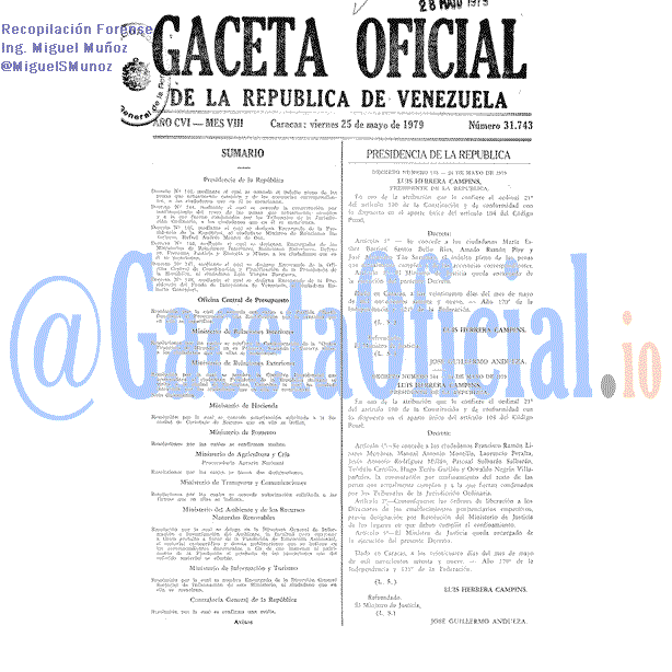 Gaceta Oficial 31743 del 25 Mayo 1979