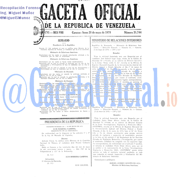 Gaceta Oficial 31744 del 28 Mayo 1979