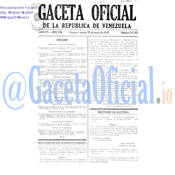 Gaceta Oficial 31745 del 29 Mayo 1979