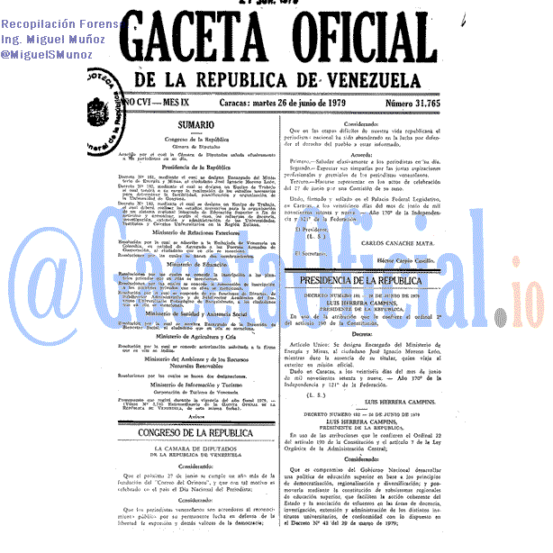 Gaceta Oficial 31765 del 26 Junio 1979