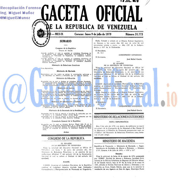 Gaceta Oficial 31773 del 9 Julio 1979