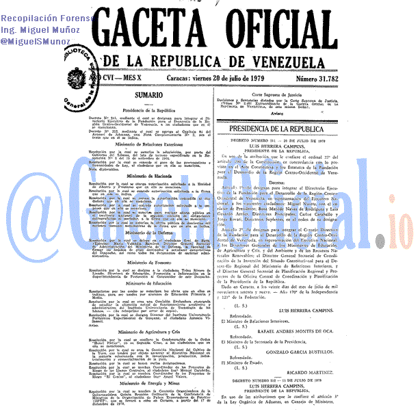 Gaceta Oficial 31782 del 20 Julio 1979