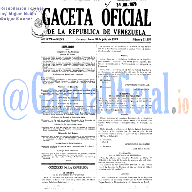 Gaceta Oficial 31787 del 30 Julio 1979