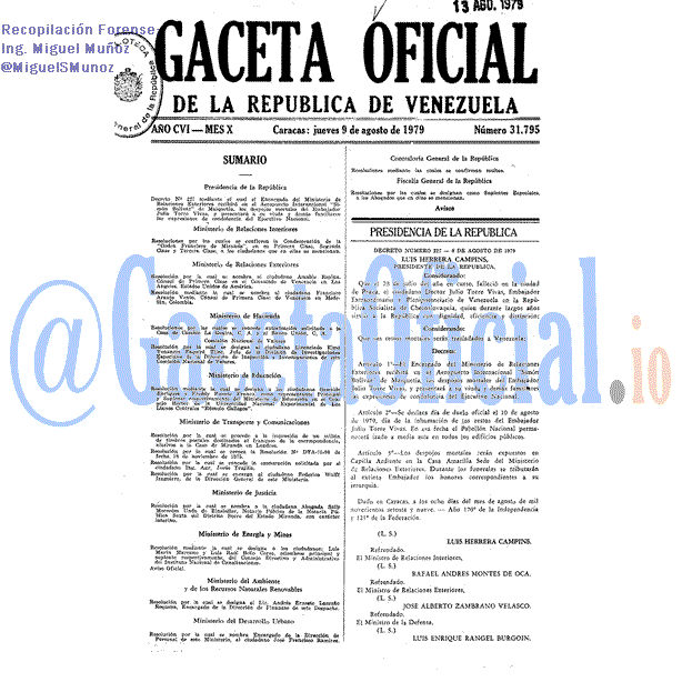 Gaceta Oficial 31795 del 9 Agosto 1979