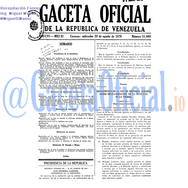 Gaceta Oficial 31809 del 29 Agosto 1979