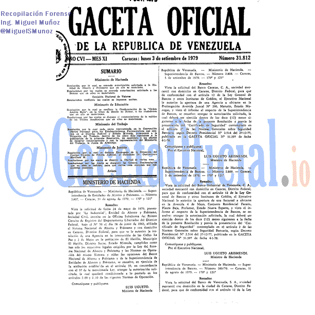 Gaceta Oficial 31812 del 3 Septiembre 1979