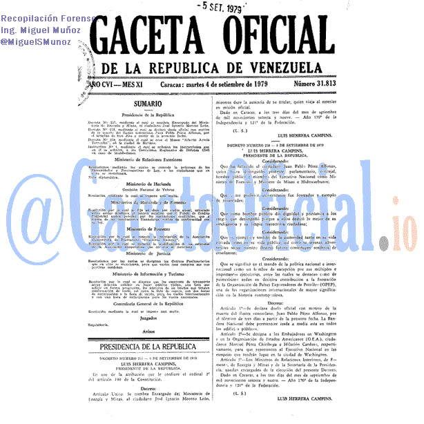 Gaceta Oficial 31813 del 4 Septiembre 1979