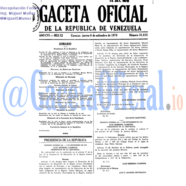 Gaceta Oficial 31815 del 6 Septiembre 1979