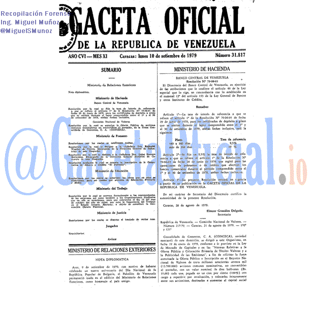 Gaceta Oficial 31817 del 10 Septiembre 1979