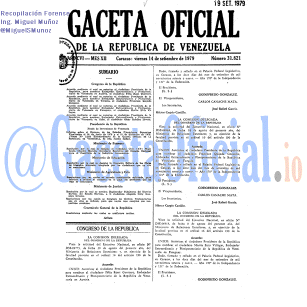 Gaceta Oficial 31821 del 14 Septiembre 1979