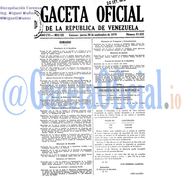 Gaceta Oficial 31825 del 20 Septiembre 1979