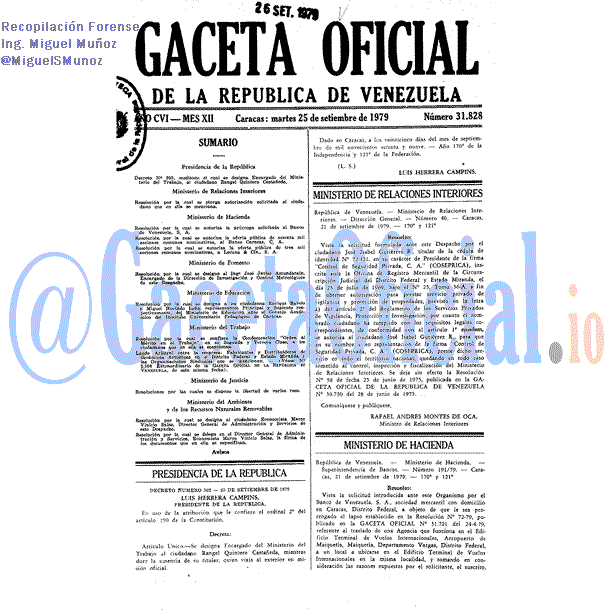 Gaceta Oficial 31828 del 25 Septiembre 1979