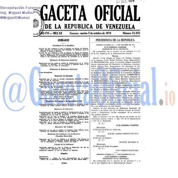 Gaceta Oficial 31833 del 2 Octubre 1979