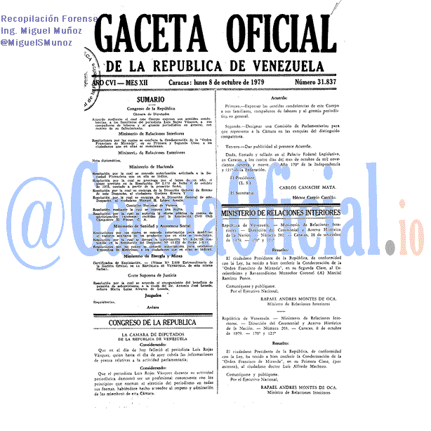 Gaceta Oficial 31837 del 8 Octubre 1979