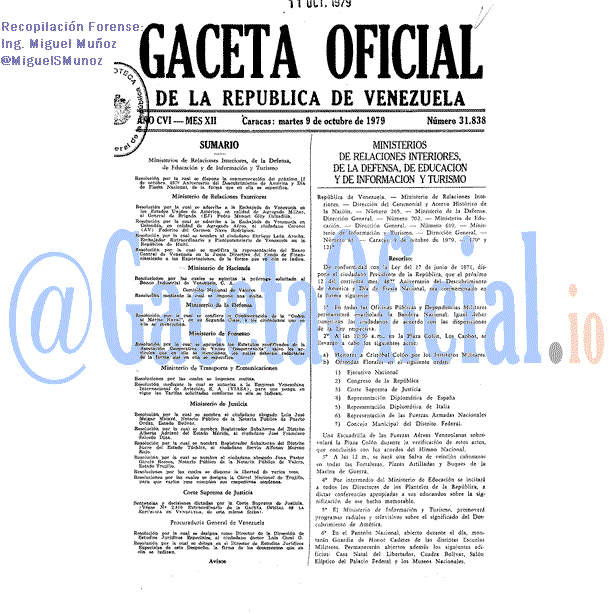 Gaceta Oficial 31838 del 9 Octubre 1979