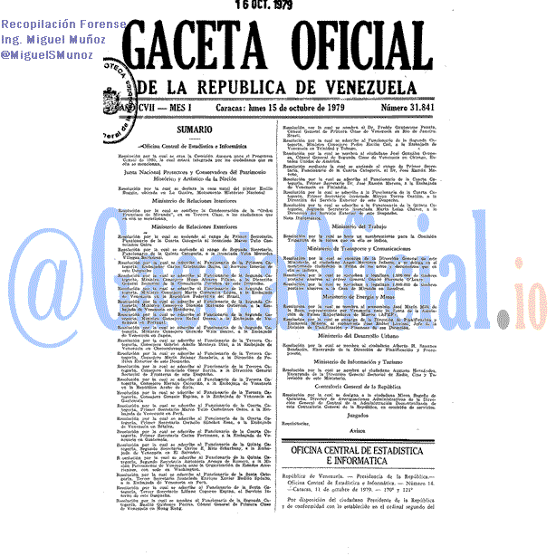 Gaceta Oficial 31841 del 15 Octubre 1979