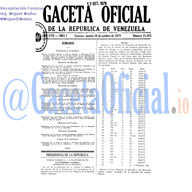 Gaceta Oficial 31842 del 16 Octubre 1979