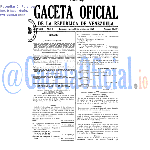 Gaceta Oficial 31844 del 18 Octubre 1979