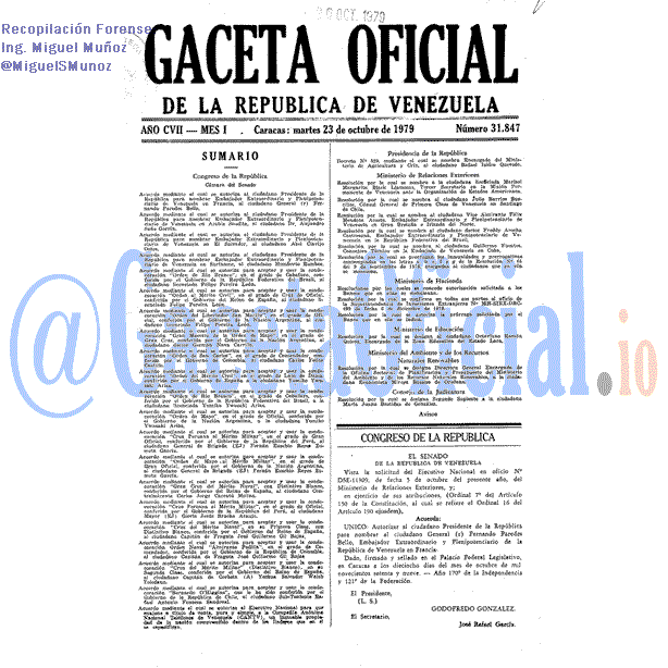 Gaceta Oficial 31847 del 23 Octubre 1979