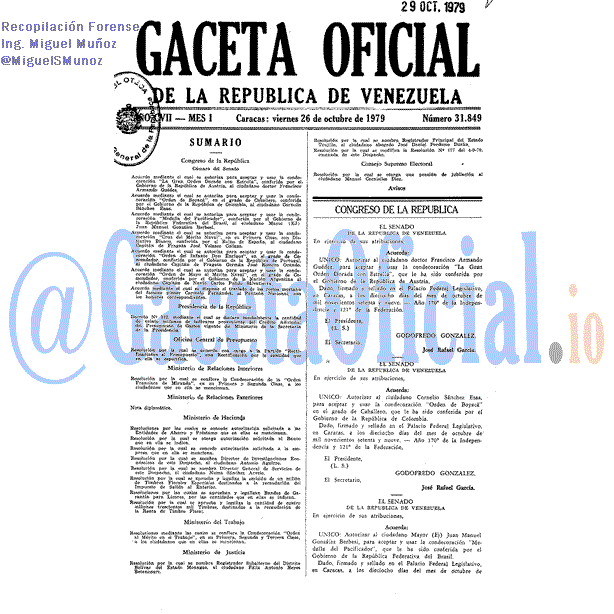 Gaceta Oficial 31849 del 26 Octubre 1979