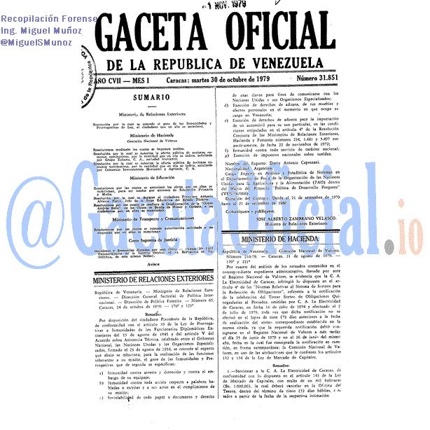 Gaceta Oficial 31851 del 30 Octubre 1979