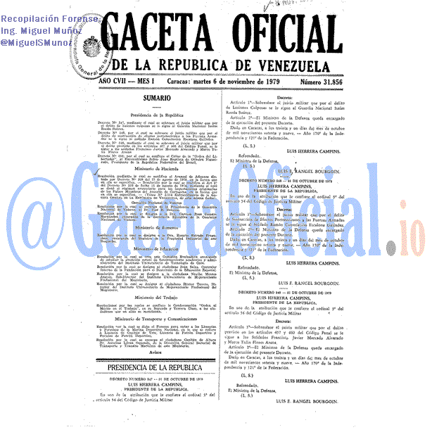 Gaceta Oficial 31856 del 6 Noviembre 1979