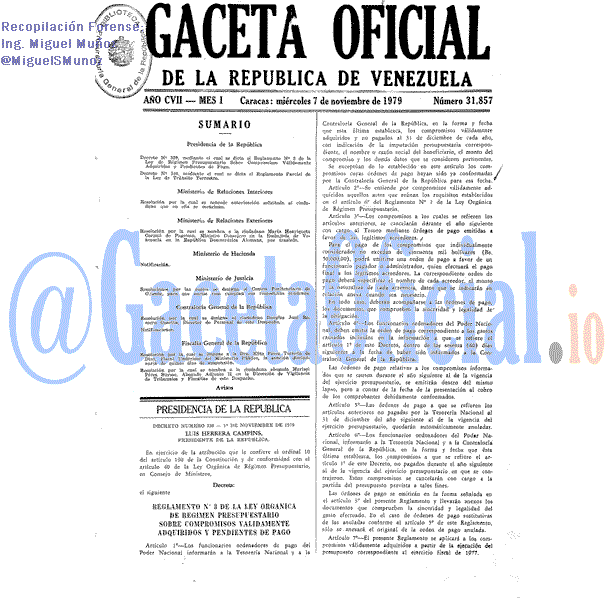 Gaceta Oficial 31857 del 7 Noviembre 1979