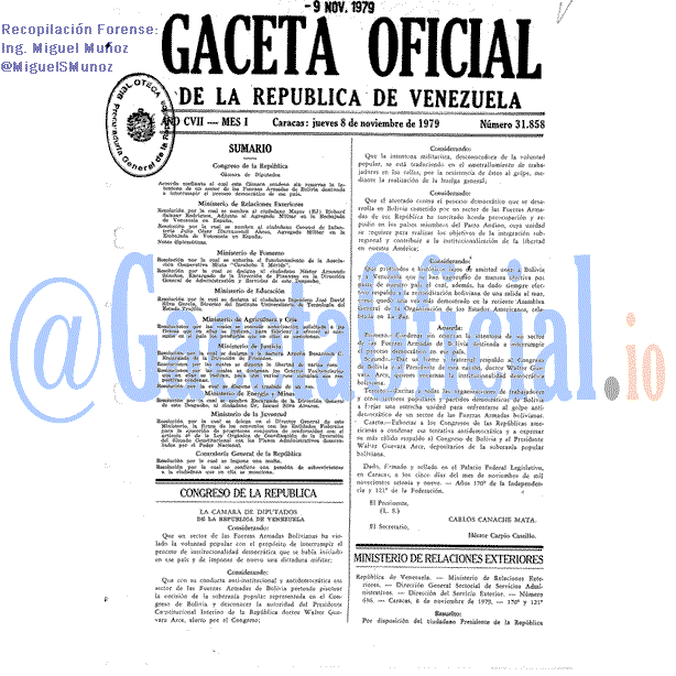 Gaceta Oficial 31858 del 8 Noviembre 1979