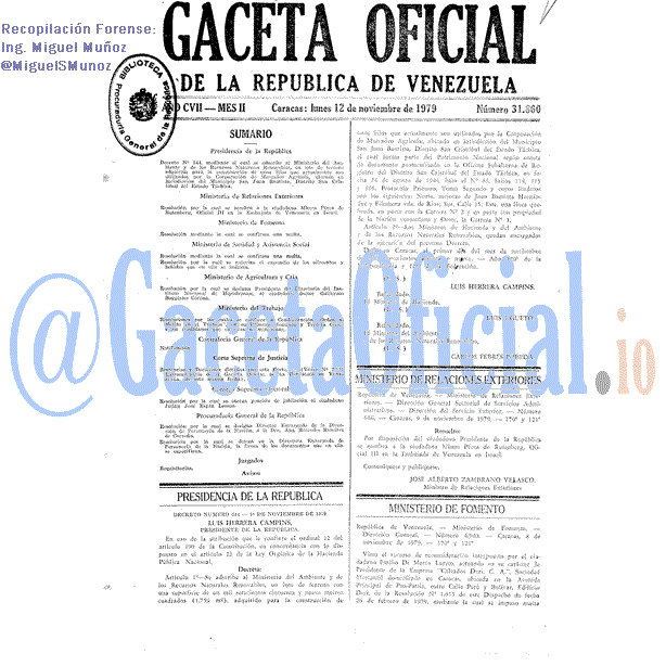 Gaceta Oficial 31860 del 12 Noviembre 1979